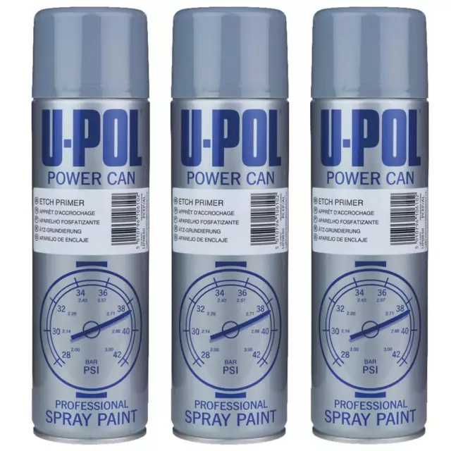 3X U-Pol Etch Primer Spray Grey Power Can  Direct to metal Anti-Corrosive 500ml