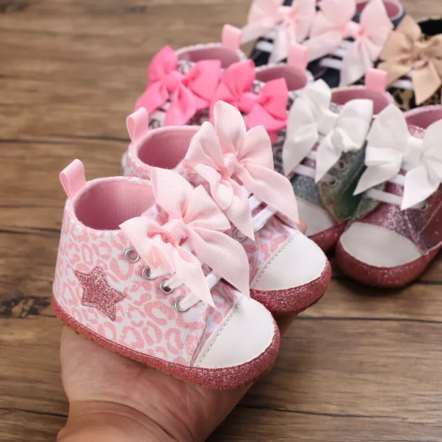 Newborn Baby Girl Pram Shoes Infant Bow High Top Booties Toddler Trainers 0-18 M