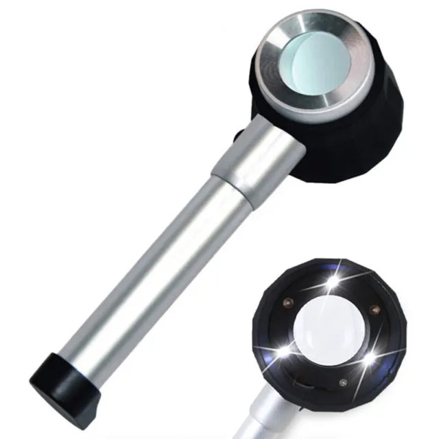 Hand-Held 30X Magnifying Glass Loupe LED Light Magnifier Lens Aluminium Alloy