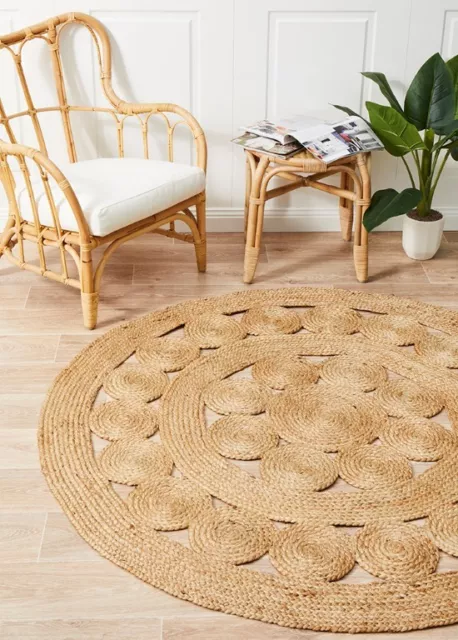 ALISON JUTE RUG ROUND NATURAL Circle Beige Carpet mat Large