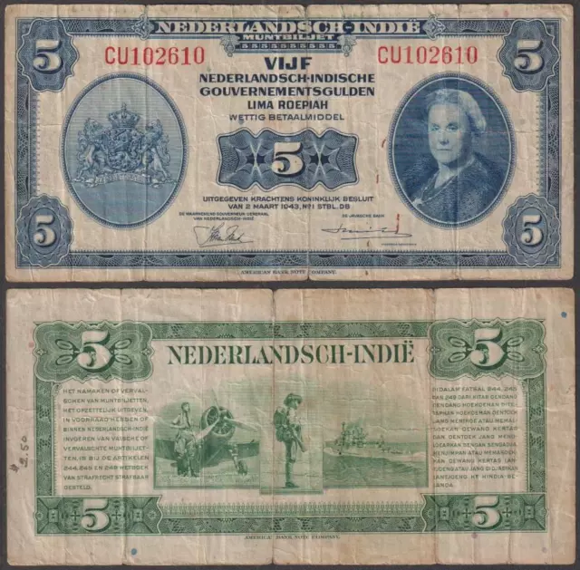 Netherlands Indies, 5 Gulden, 1943, VG+++, P-113