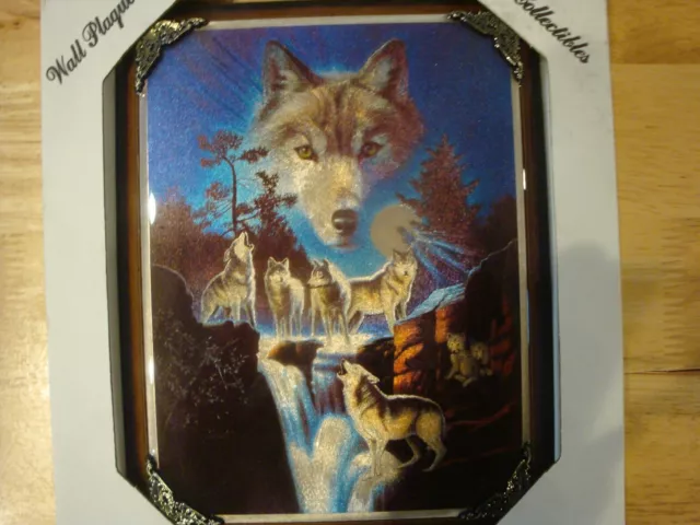 Foil Wolf Wolves Plaque Picture In Frame -Collectible Wall Art- 9.25" x 7.25"