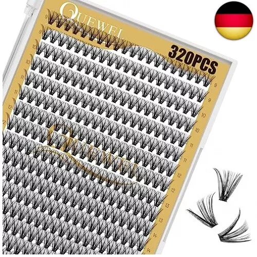 QUEWEL Cluster-Lashes 320stck Einzelne-Wimpern für Augen Make-up 30D 0.07 D