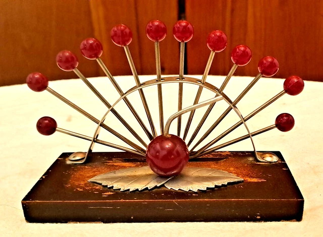 PORTE PIQUES, PICS, escargot bois métal chromé avec 12 fourchettes à