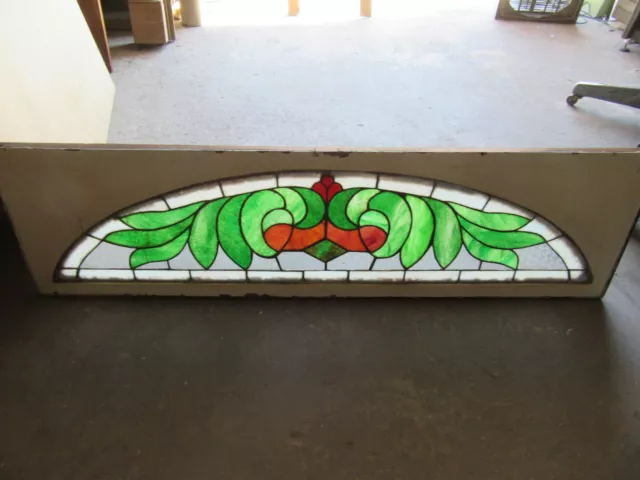 ~ ANTIQUE STAINED GLASS TRANSOM WINDOW ~ 64 x 17.75 ~ ARCHITECTURAL SALVAGE