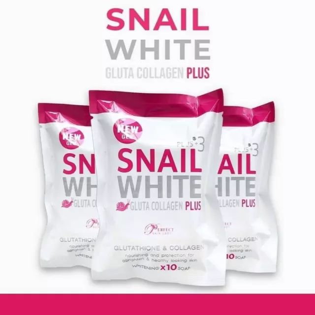 3Pcs Snail White GLUTA COLLAGEN Plus Whitening x10 Soap skin moisturize soften