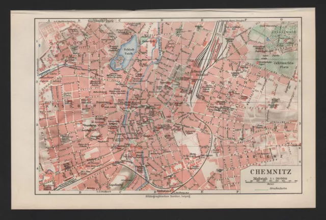 Landkarte city map 1925: Stadtplan CHEMNITZ. Massstab: 1 : 20 000