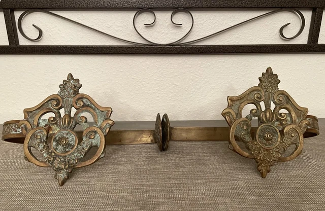 Solid Brass Antique Ornate Curtain Rod Brackets / Tiebacks