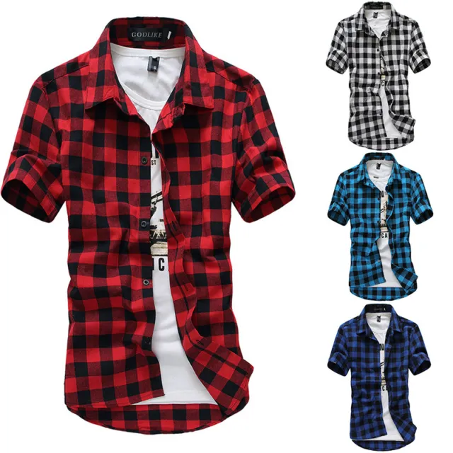 Plaid Shirt Mens Short Sleeve Button Down Collar One Pocket NEW Colors TRUE  FIT