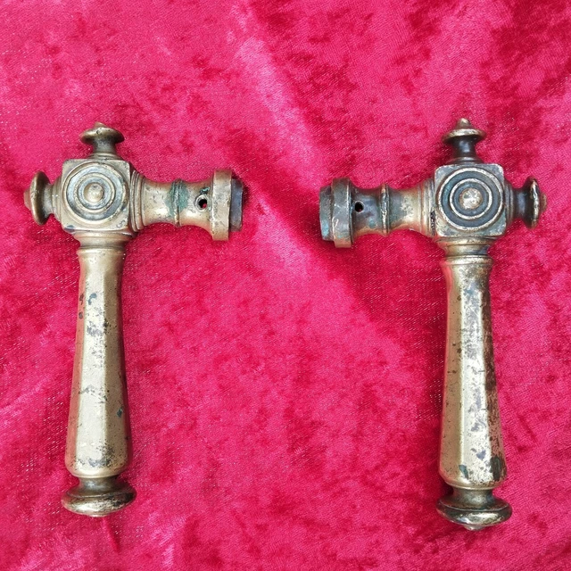 Paire De Poignées De Porte En Bronze Massif Ancienne Maison Château Manoir
