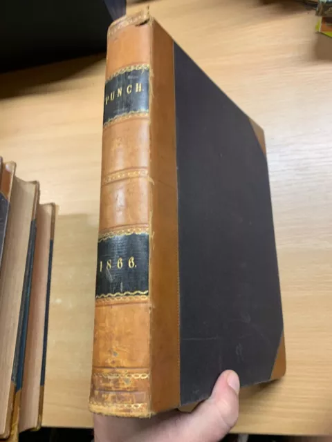 1866 PUNCH MAGAZINE BOUND VOLUMES JAN TO DEC 1.6kg ILLUSTRATED ANTIQUE BOOK (P8)