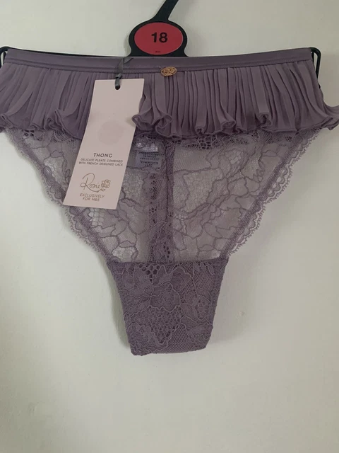 New M&S Rosie Thong Delicate Pleats With French Designed Lace Size 18 Lilac