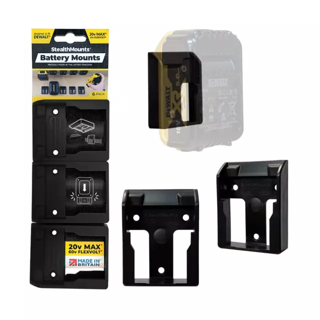 5-Pack StealthMounts Black Battery Storage Mounts for DeWalt XR Tool Batteries