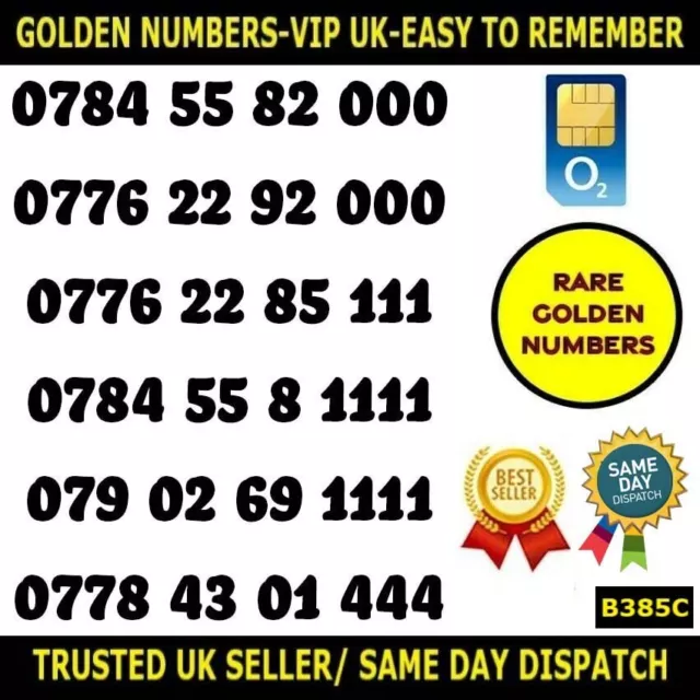 Golden Numbers Rare VIP O2 UK SIMS -Easy to Remember Unique Numbers LOT -B385C