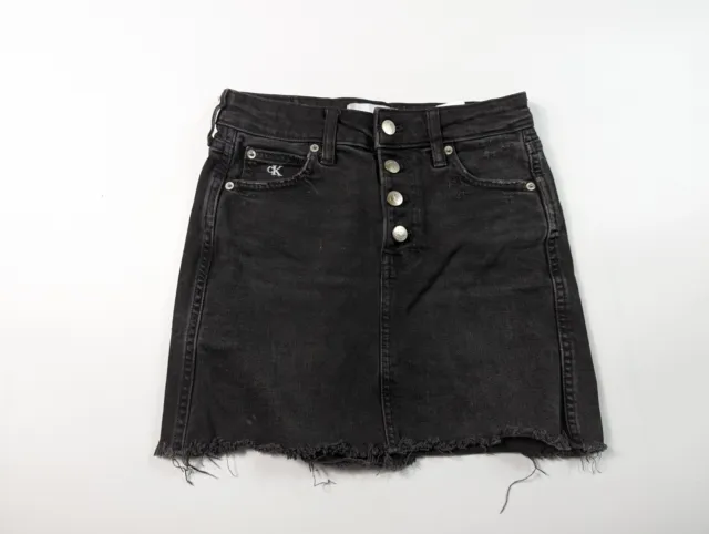 Calvin Klein black Mid Rise Stretch Denim Mini Skirt Waist 25 In