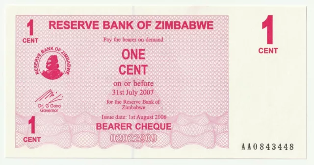 ZIMBABWE 1 Cent  2006 UNC, P-33