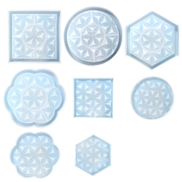 8Pcs Hexagonal Square Round Lace Coaster Mold Diy Crystal Glue Storage Tray Mold