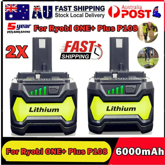 2X 18V 6.0Ah Li-Ion Battery For Ryobi One+ Plus P108 P107 RB18L50 RB18L40 Drill