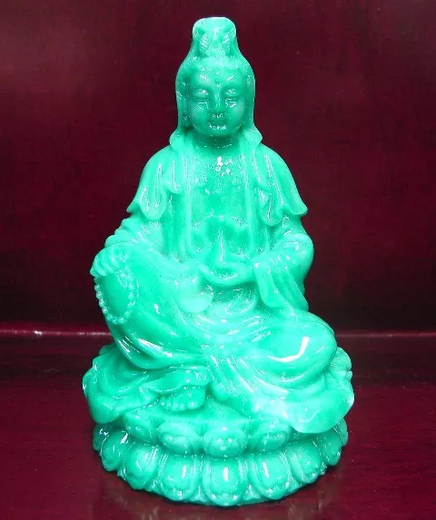 4" Green Sitting Guan Yin, Kwan Yin, Kuan Yin, Chinese Goddess Statue on Lotus