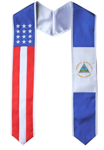 NICARAGUA USA Combo American Flag Graduation Sash Scarf Stole Ethnic Studies