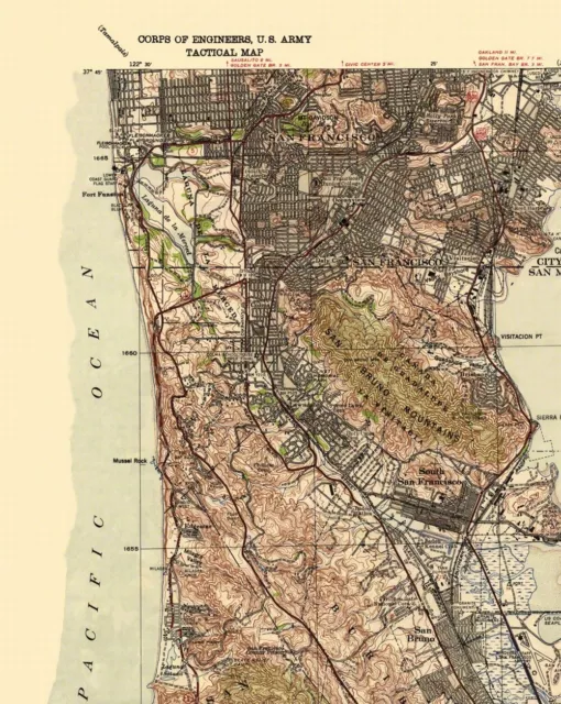 Topo Map - San Mateo California Tactical Quad - US Army 1942 - 23 x 28.81 2