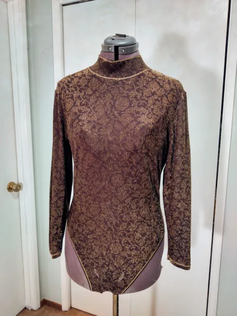 Hanro Turtleneck, Long sleeve, bodysuit, Black & Shimmering Gold, L