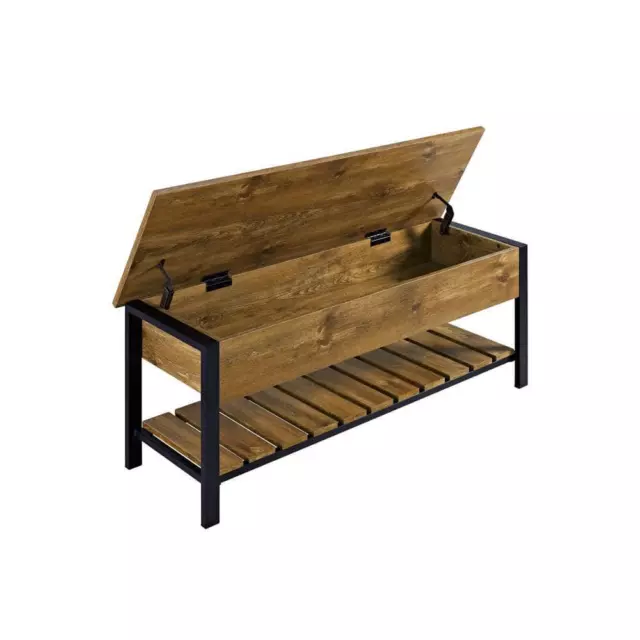 Walker Edison Furniture Open-Top Storage Bench 48" Barnwood Finish w/ Shoe Shelf