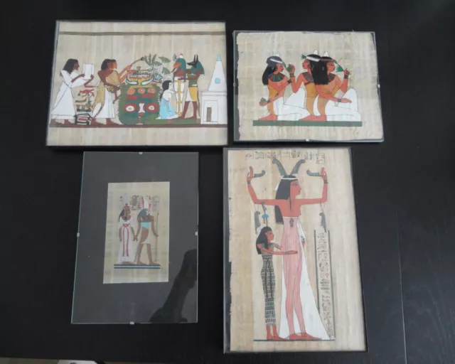 4 original ägyptische Papyrus Bilder, Ägypten, im Glasrahmen,verschiedene Größen