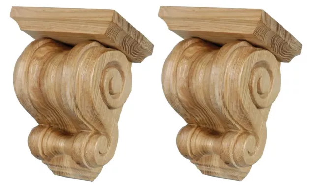 Kitchen Countertop Hardwood Corbels French Chic, Pair Hand Carved in Ash - AS758