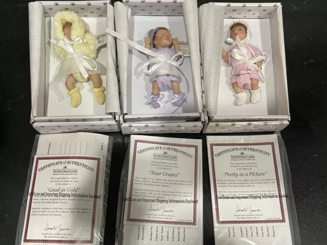 3 Miniature Ashton Drake Dolls Good as Gold, Sour Grapes & Pretty as a Picture