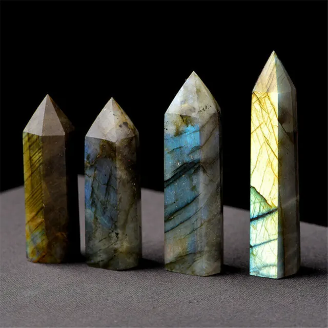 50mm 1PC Natural Labradorite Moonstone Crystal Point Healing Stone Wand Quartz