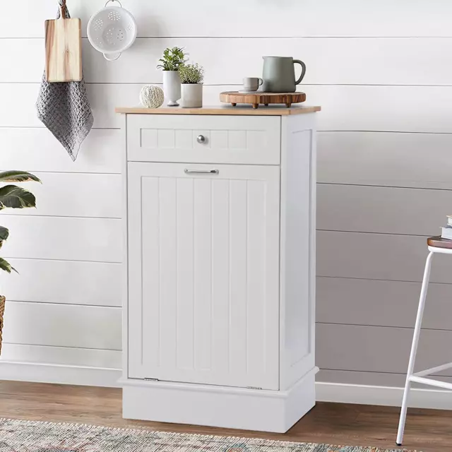 Tilt Out Trash Can Cabinet, Free Standing Kitchen Garbage Bin Holder with Hideaw