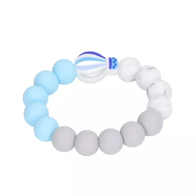 (Blue Gray White)Infant Teether Handcrafted Silicone Round Baby Teething