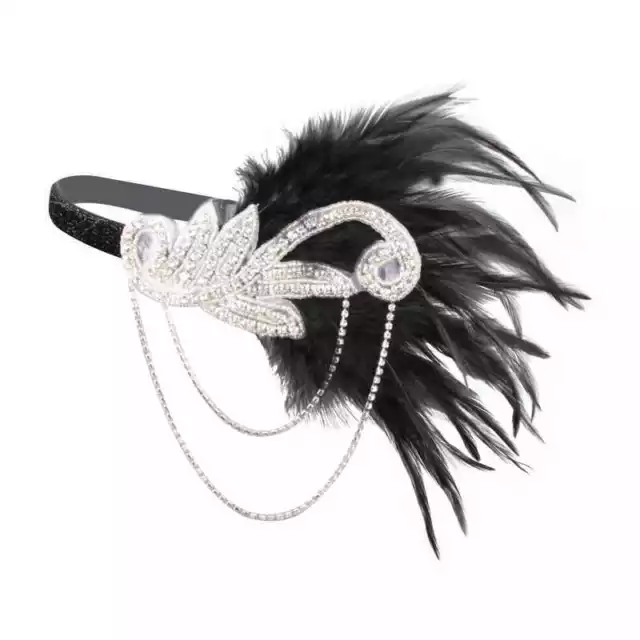 Gatsby Headband Black Feather Silver Head Piece 1920's Wedding Flapper Party