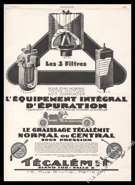 Publicité TECALEMIT GARAGE DECO Vintage Ad Advertising 1927