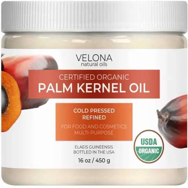 Velona USDA Certified Organic Palm Kernel Oil 16 oz Refined, Cold Pressed | Face