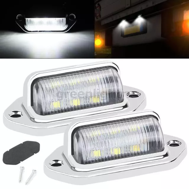 2X LED License Plate Light Tag Lamps White Assembly Replace for Truck Trailer RV