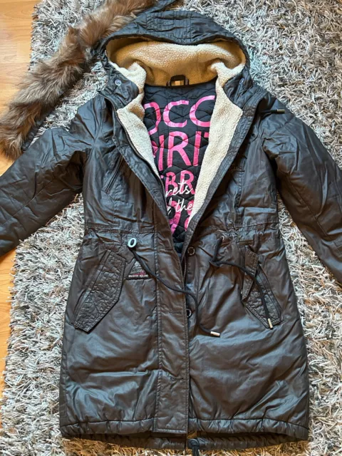 SOCCX Damen Winter Parka Mantel Gr. S 36 anthrazit schwarz