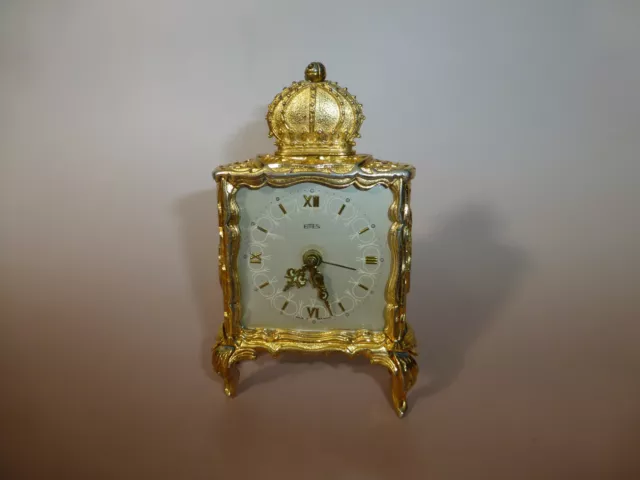 Rare Vintage German Wind Up Alarm Clock Gold Gilt Mantel Case  (Watch The Video)