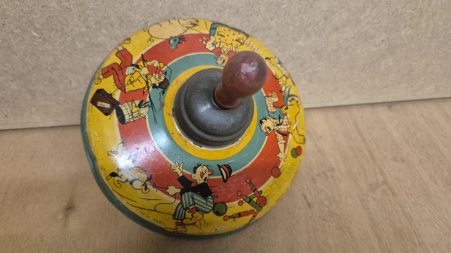 Ancienne Toupie En Tôle Décorée - Jouet Vintage à Collectionner
