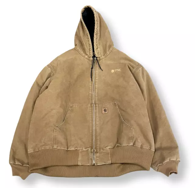 VINTAGE TAN HOODED Canvas Carhartt Distressed Lined Faded Jacket Coat ...
