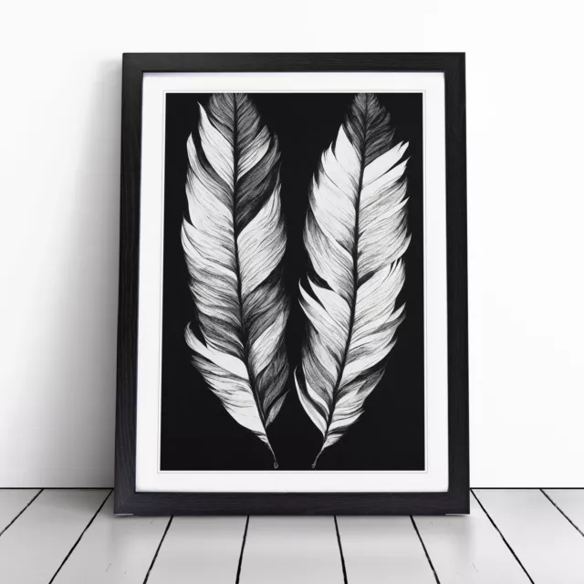 Monochrome Feathers No.1 Wall Art Print Framed Canvas Picture Poster Decor