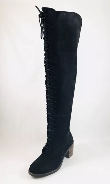 Lucky Brand Riddick Womens Round Toe Leather Black Over the Knee Boot Size 6.5