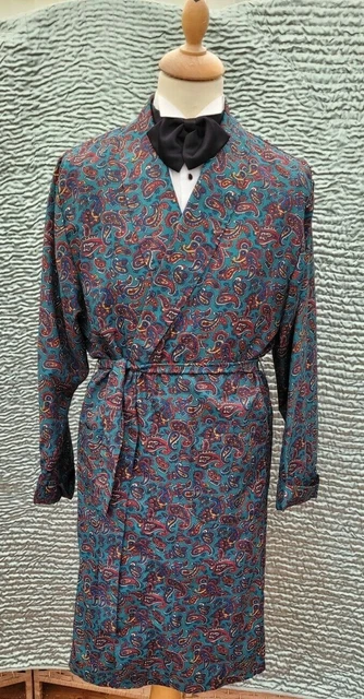Abito da toeletta paisley leggero vintage blu e rosso medio