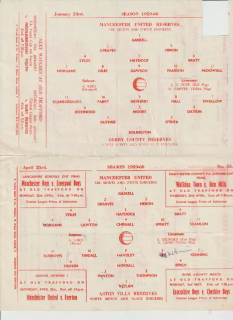 17A/Manchester United Reserves Central League V  Derby County  1959/60 Season