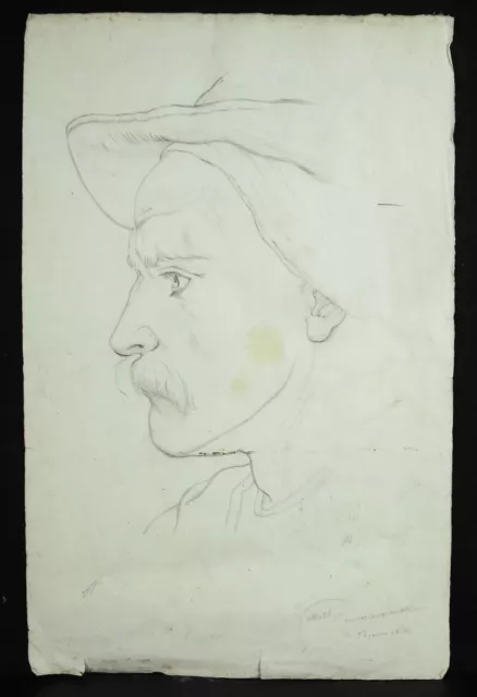 Disegno Originale A Matita XIX Schizzi Studio di Un Marino O Contadino Firma ?