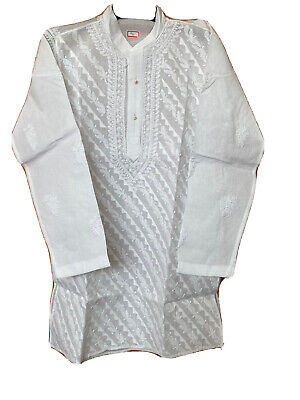 Set pigiama indiano luckhnowi kurta pakistano per ragazzi taglia-32-34/uk-10-11yr bianco