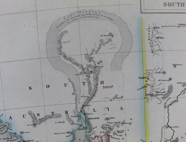 New South Wales Australia hook shaped Lake Torrens Gold 1853 Hughes scarce map