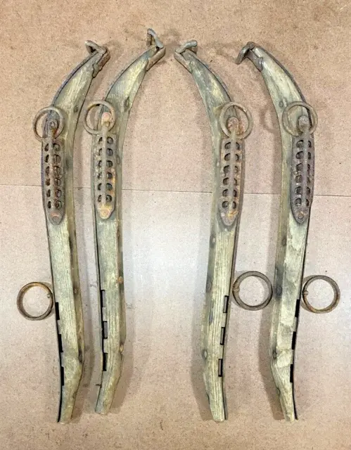 2 Vntg Pair Primitive Horse Hames Collar Harness Cast Iron Wood Western Decor
