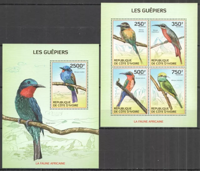 Ic03 2014 Ivory Coast African Fauna Birds Bee-Eaters #1559-2+Bl199 Mnh